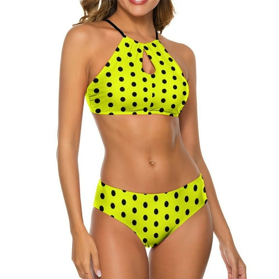 Polka Dots Print Bikini Swimsuit Green and White Swimwear Push Up Trend Bikini Set Female Bath