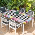thumbnail image 2 of Easter Flowers Table Cloths for 6 Foot Rectangle Tables, Watercolor Pink Purple Floral Eggs Farm Plaid Patio Waterproof Elastic Fitted Tablecloths, Washable Rectangular Table Cover for Camping, 2 of 8