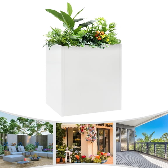 Tall Outdoor/Indoor Planter Box, 24"x10"x24" Rectangular Large Flowerpot, Modern Heavy Metal Planter Spliced Flower Planter with Removable Partitions for Patio Deck Garden (White)
