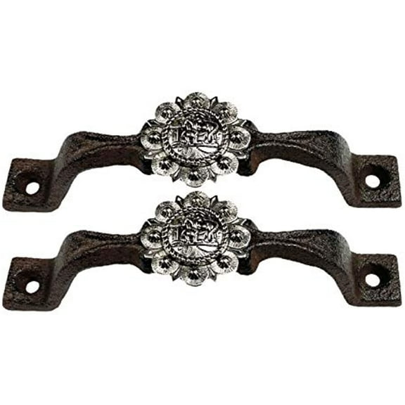 Urbalabs Cast Iron Kitchen Cabinet Handles and Drawer Pulls Western Concho Cross Horseshoe and Star Country Home Rustic Decor Farmhouse Cabinet Handle Cabinet Knobs (2, Silver Cowboy Taking a Knee)