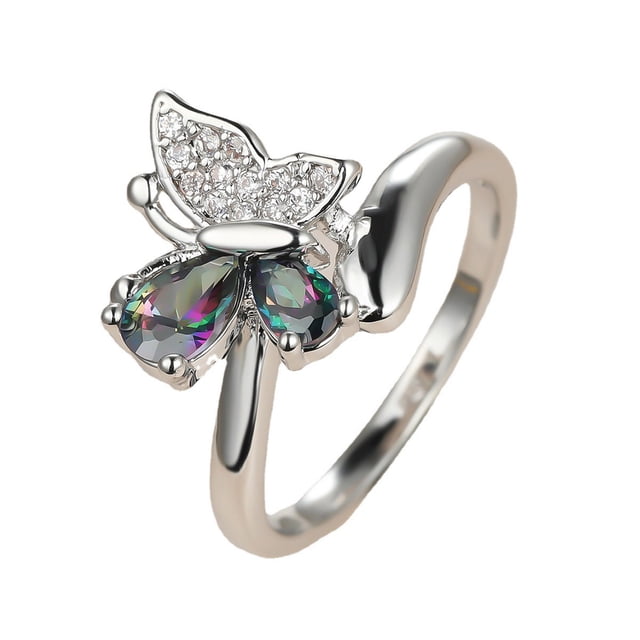 Xihbxyly Anillo de Mariposa, Diseño de Cristal Colorido, Exquisito Lazo, Ajuste Cómodo, Ideal para Bodas, San Valentín o Aniversarios, Joyería de Moda para Mujer, Material de Cobre Ligero.