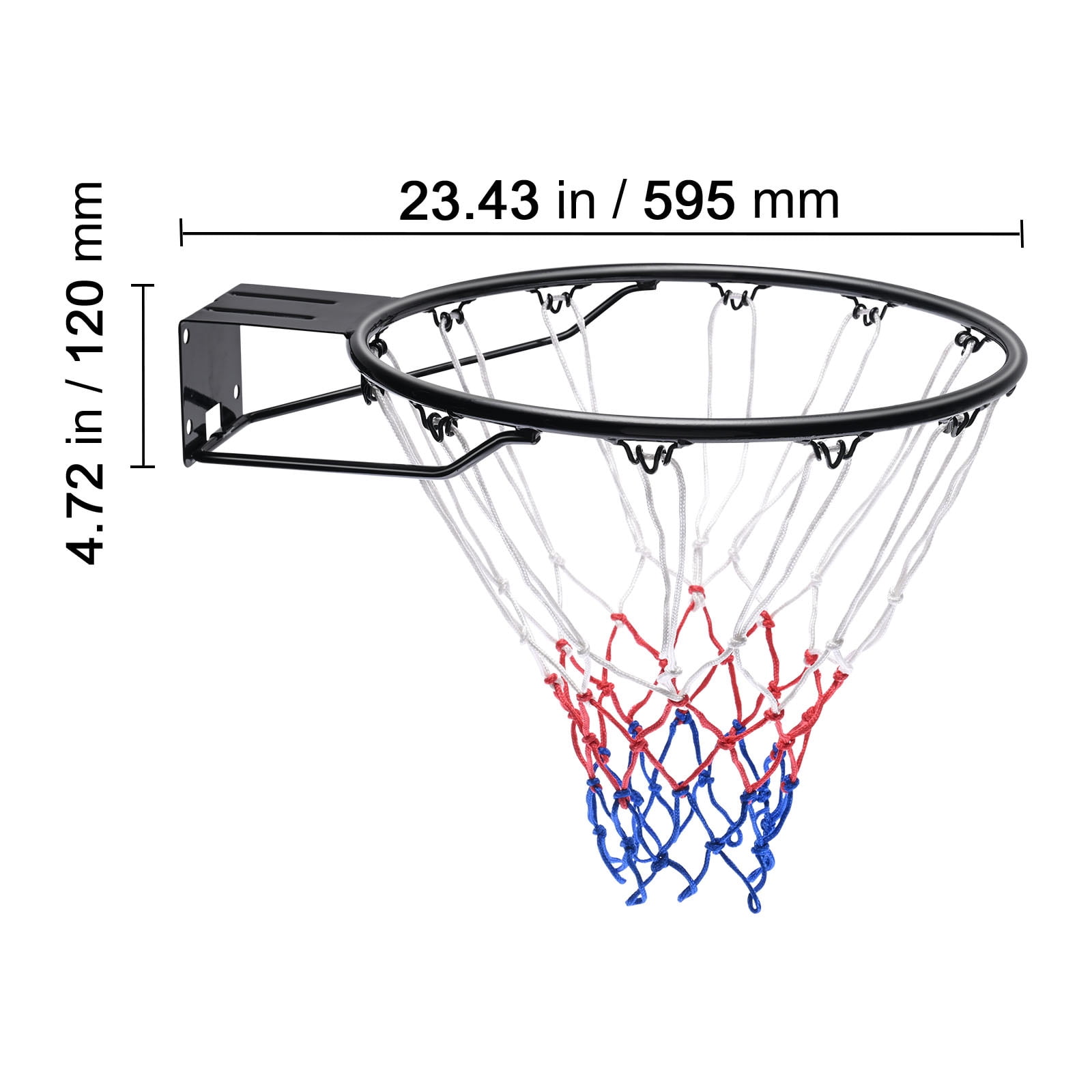 KFFKFF Basketball Ring, Door or Wall Mountable Basketball Basket, Robust Q235 Basketball Flexible Ring Goal Substitute with Net and Twin Spring, 18" Indoor Outdoor Suspended Hoop for Children Adults