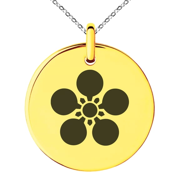 Stainless Steel Maeda Samurai Crest Engraved Small Medallion Circle Charm Pendant Necklace