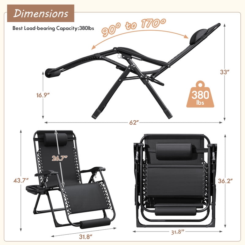Homall Oversized Zero Gravity Chair with Removable Thick Cushion, Lawn Patio Reclining Chair Upgraded Alloy Lock and Cup Holder, for Indoor Outdoor, Black