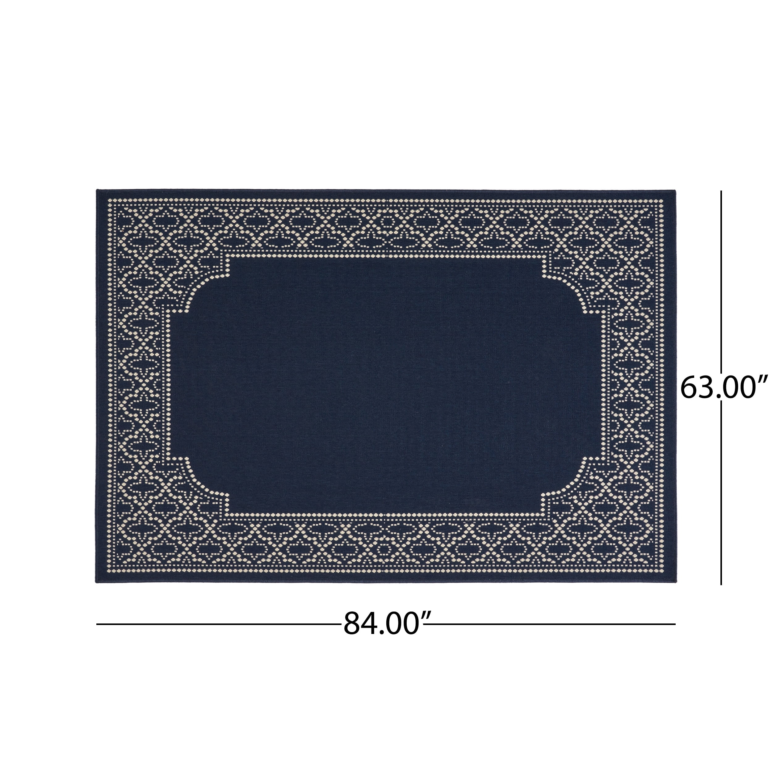 Dominga Outdoor 5'3" x 7' Border Area Rug, Navy and Ivory