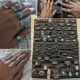thumbnail image 3 of Set de anillos 17IF Vintage Silver Knuckle con turquesa para mujer, 3 of 7