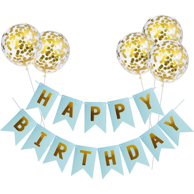 Decoración de pancarta de feliz cumpleaños Sincero globos de confeti 5 globos azul