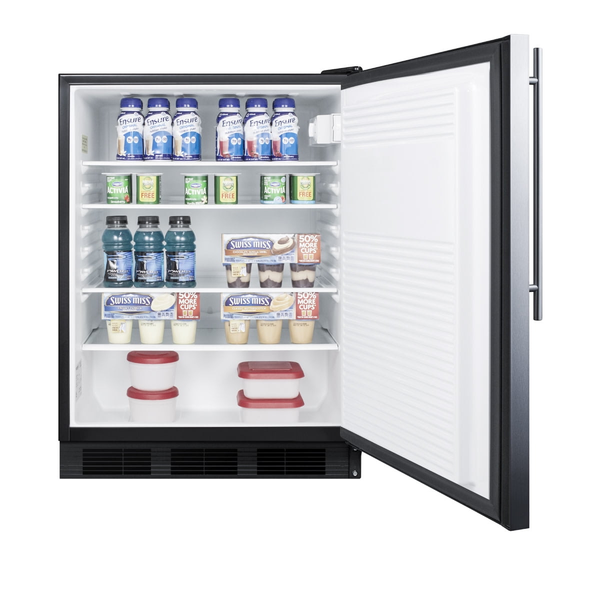 ADA compliant built-in undercounter all-refrigerator for general purpose or commercial use, auto defrost w/SS door, thin handle, and black cabinet