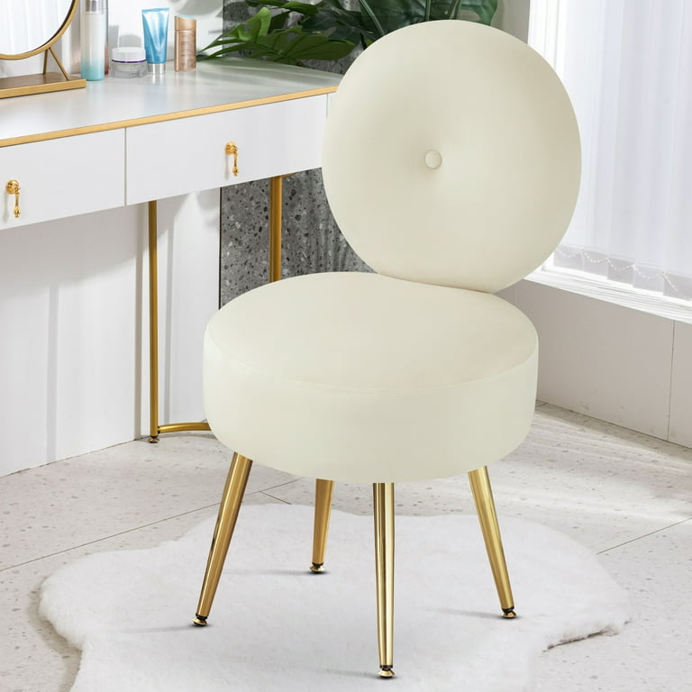 Furniliving Armless Vanity Chair for Makeup Room Velvet Vanity Stool with Back Living Room Chair with Solid Metal Legs for Bedroom Study Room Vani