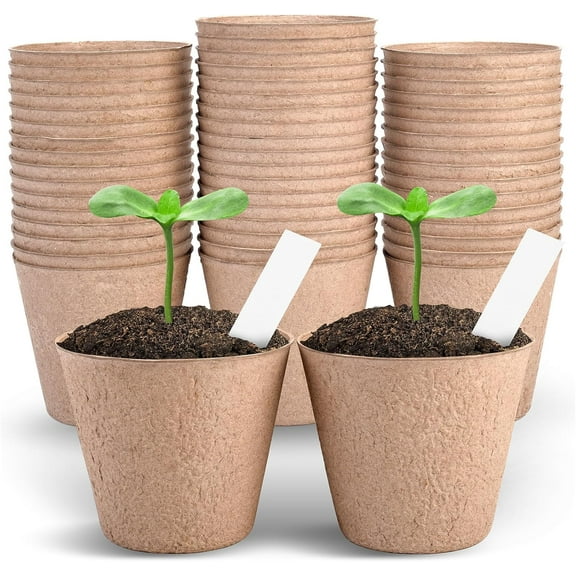 4 Inch Peat Pots, 50PCS Biodegradable Plant Starting Pots Round Nursery Pot, Garden Germination Nursery Pot Bonus 20 Plant Labels (4 Inch, 50P)