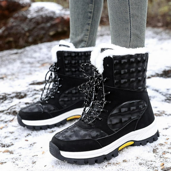 JUSLIO Boots for Women Platform Boots Fashion Casual Slip On Warm Fleece Comfort Solid Color Lightweight Boots Womens Boots