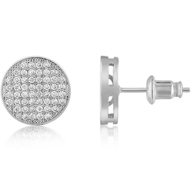 Boucles d'Oreilles à Clous en Disque Plaqué Or 18K avec Pavé de Zircon Cubique
