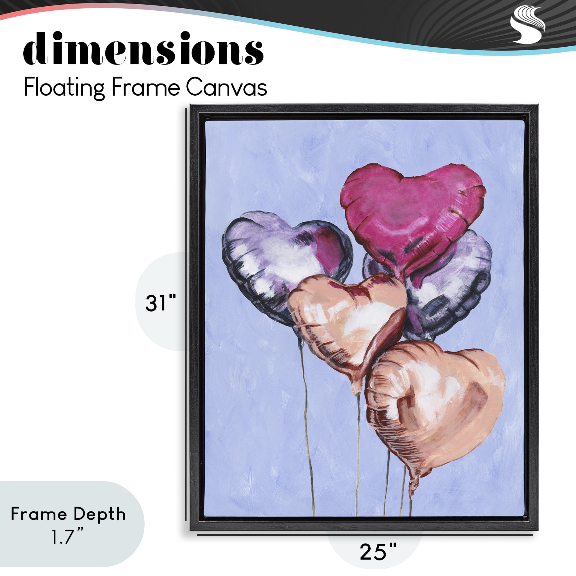 Stupell Industries Vibrant Heart Balloons Black Framed Floater Canvas Wall Art, design by Michael Willett