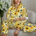 thumbnail image 6 of Picia Navy Blue Leaf Sunflower Pattern Women’s Long-Sleeve Sleepwear Set - Soft 2-Piece Loungewear with Pockets, Comfy PJs for Relaxing Nights-Small, 6 of 7