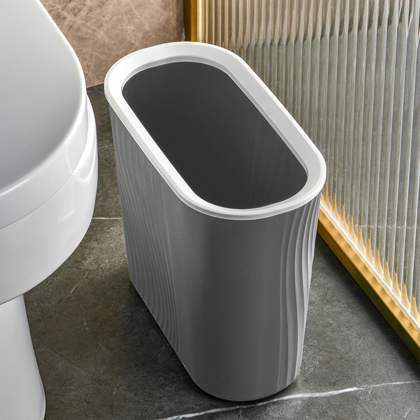 Cagogo Wastebasket, Plastic Trash Can, Striped Seamless Design for Home Kitchen Bathroom, Blue Gray White Small Garbage Bin for Office Garage Dorm