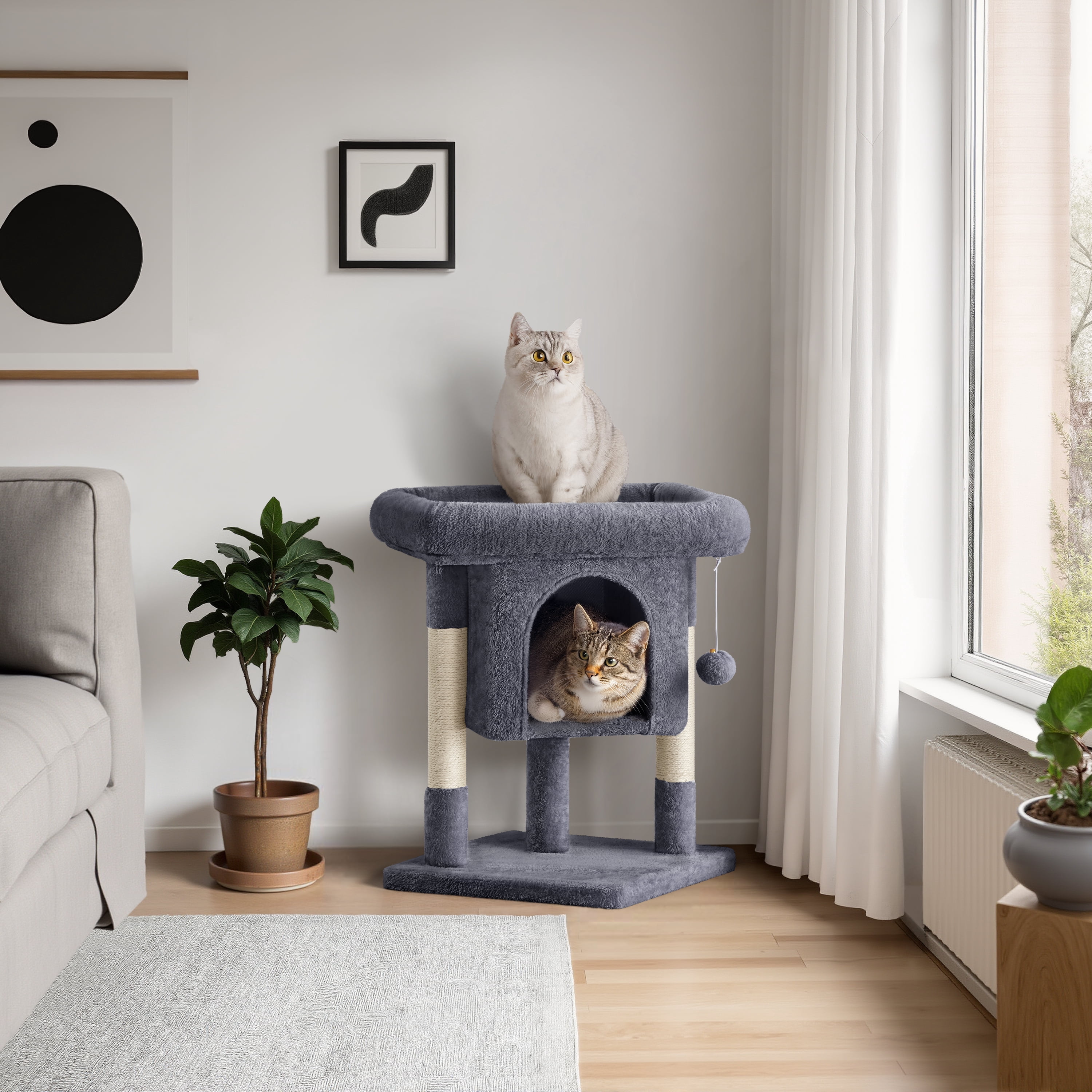 Renwick 23in 2-Level Cat Tree Condo with Scratch Posts, Dark Gray