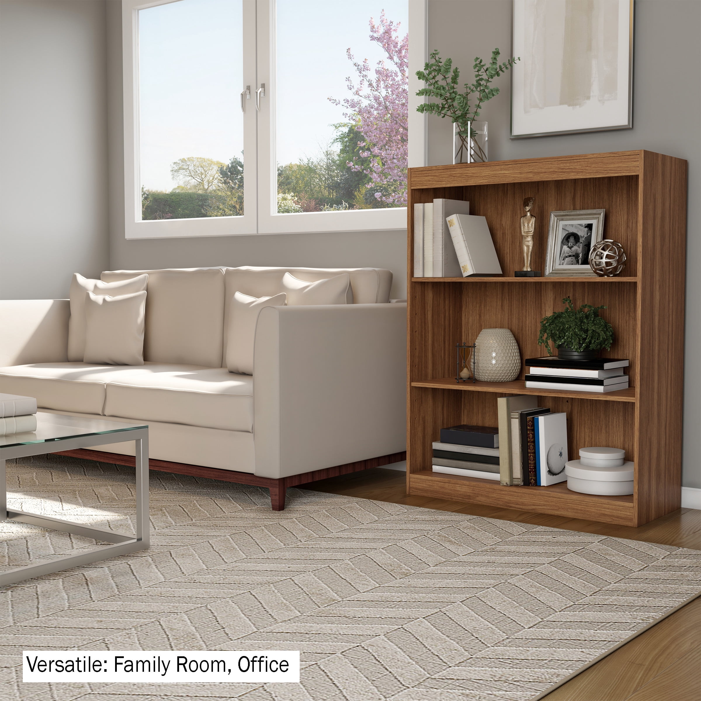 Somerset Home 3 Shelf Bookcase Open Front Bookshelf with Adjustable Shelves, Brown