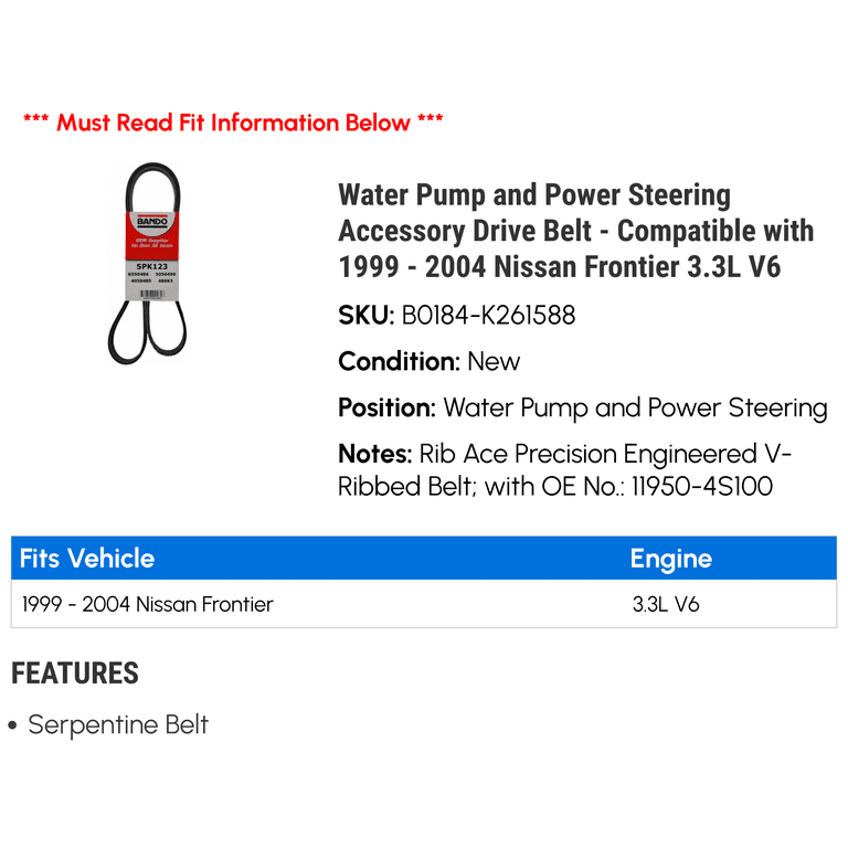 Water Pump and Power Steering Accessory Drive Belt - Compatible