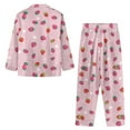 thumbnail image 6 of Garronmavis Pink Strawberry Women's Pajama Set Breathable Soft V-Neck Sleepwear Long Sleeve Button Up Top & Lounge Pants Cute Loungewear 2-Piece, 6 of 7