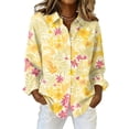 thumbnail image 2 of Minjewel Women's Hawaiian Shirt Long Sleeve Button Down Casual Blouse with Collar and Tropical Print for Women's Fashion Office Weekend Outfit,Yellow,M, 2 of 6