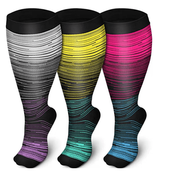 Plus Size Compression Socks for Men and Women-3 pairs Wide Calf 20-30 mmHg Knee High Compression Stockings Support for Circulation，Nurses, Running(4XL)