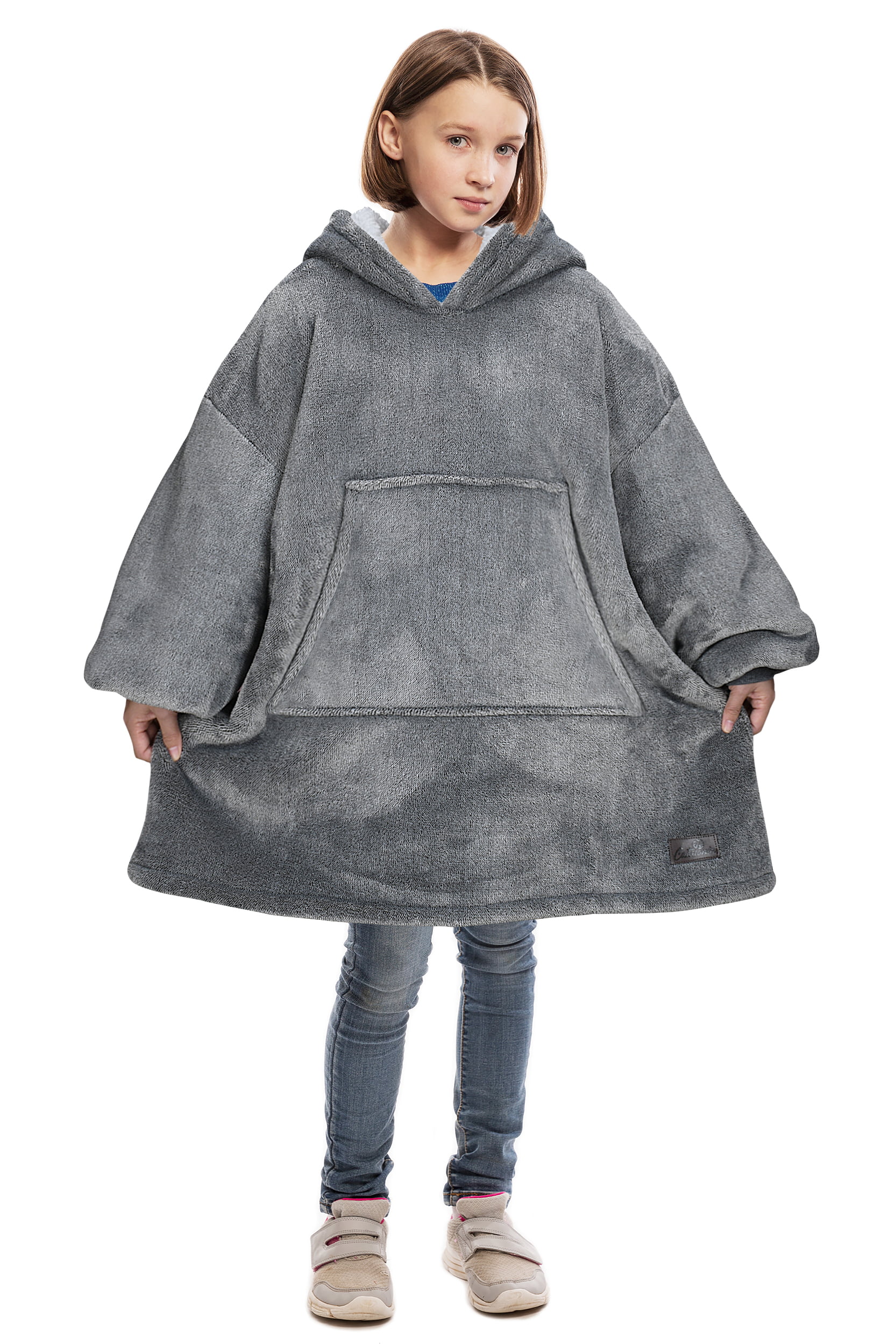 Baby Kids Boys Girls Fuzzy Sherpa Pullover Sweatshirts Crew Neck Sport Front Pocket Fall Winter Warm Tops 
