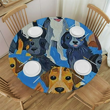 

Autua Dogs Name Tag Round Table Cover Stain Resistant Washable Indoor Outdoor Tablecloth Kitchen Dining Wedding Parties Picnic Farmhouse 100% Polyester Fiber 42 -46