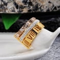 thumbnail image 4 of Titanium Steel Rhombus Ring Exotic Inlaid Zircon Two Tone Fashion Ring with Diamond Roman Letters Nippon Korea, 4 of 5