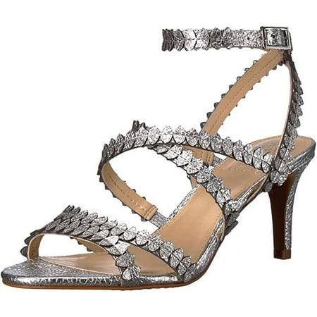 Vince Camuto Yuria Heeled Sandal Gleaming Silver Strappy Mid Heel Dress Sandal
