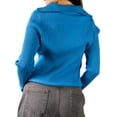 thumbnail image 5 of Jess by Meiko Women's Sweaters Long Sleeves Rib Knit Stretchy Fold-Over Collar Quarter Zip Sweater XL Blue, 5 of 8