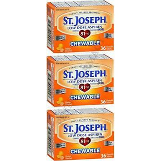 St. Joseph Chewable Aspirin Low Dose 81mg Orange Flavor 36 count ( 3