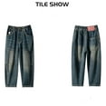 thumbnail image 6 of LRen Boys Black Wide Leg Jeans Size 8 High Waisted Comfy Elastic Waist Wide Leg Jeans Boy Loose Fit Classic Fashion Long Trousers Streetwear with Pockets,Blue,4-5 Years, 6 of 9