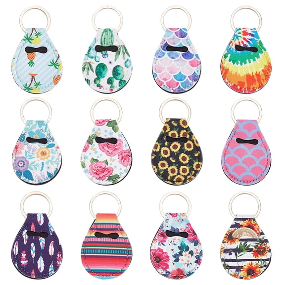 12Pcs Coin Holder Keychain Teardrop Keyring Storage Pouch for AA Challenge Coins Universal Medallion Keychains with 12 Styles Neoprene