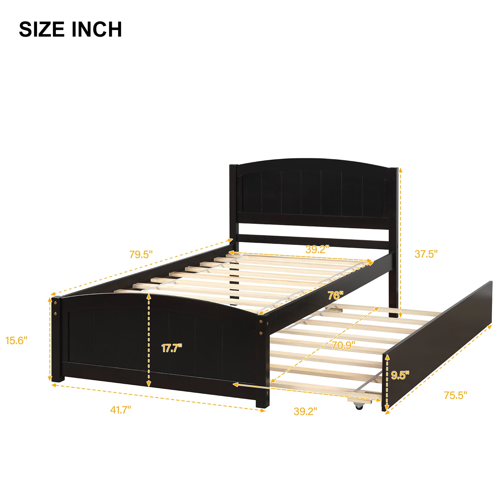Holaki Wood Twin Size Bed with Trundle for Kids , Espresso
