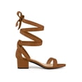 thumbnail image 3 of BLISSFUL STEP Women's Opened Toe Block Heel Lace up Dress Sandals Brown 8, 3 of 7