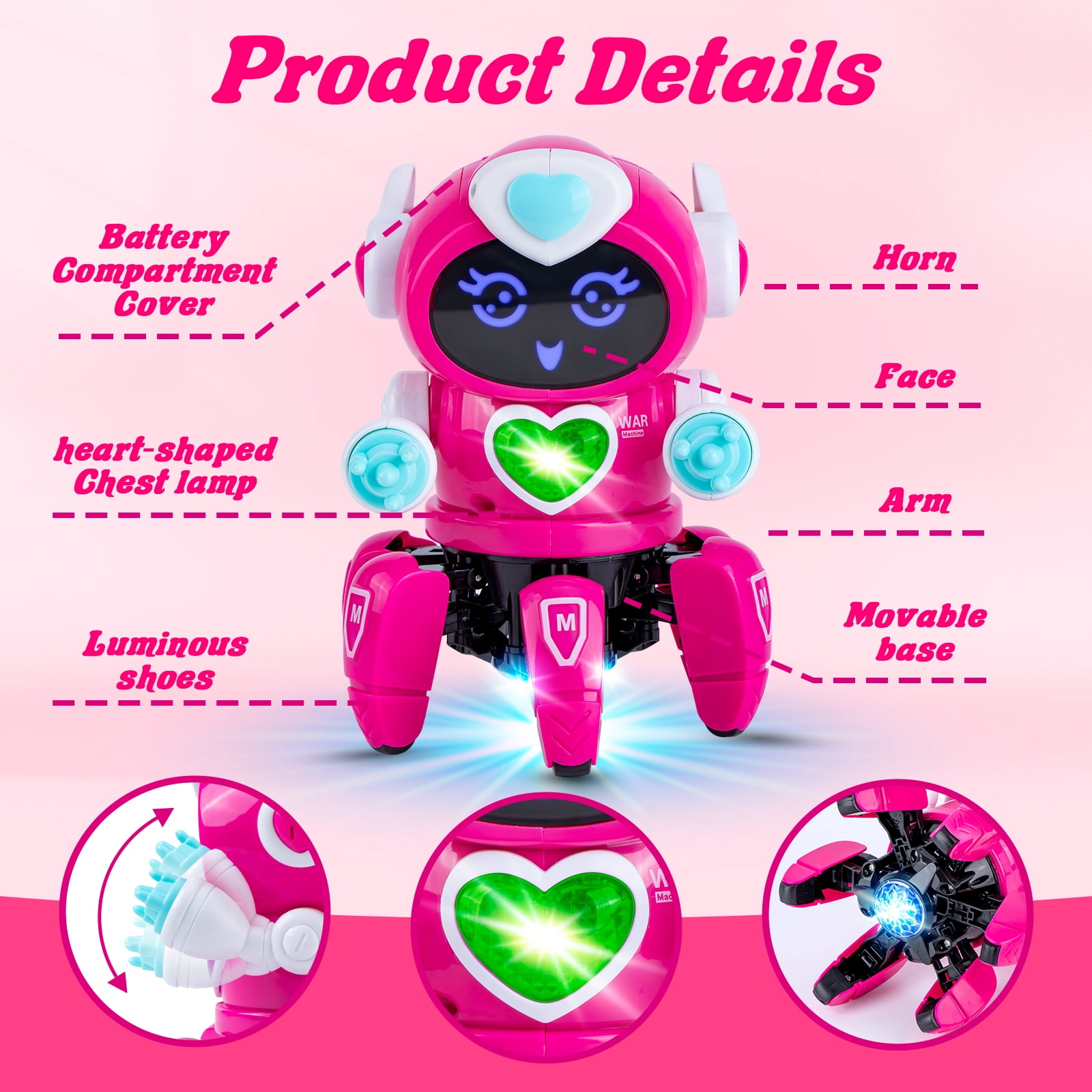 Lvelia, Robot Toy for Kids, Rose Red, Electronic Walking Dancing