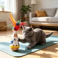 thumbnail image 4 of Wobble Tumbler Feather Cat Toy, Interactive Self-Righting Cat Teaser with Colorful Feathers, Wooden Base Cat Toy for Indoor Cats to Bat, Chase and Relieve Boredom Brown, 4 of 9