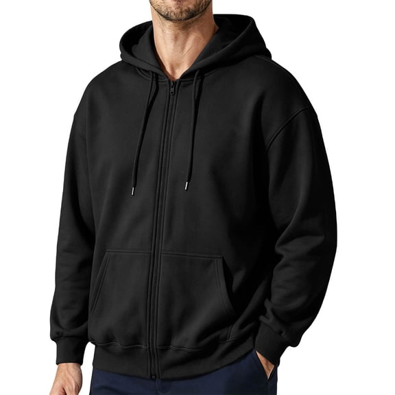 FOPSUFGWFO Mens Zip Up Hoodies Casual Long Sleeve Fleece Loose Fit Hooded Sweatshirts Athletic Daily Wear Full Zip Shirts with Pockets