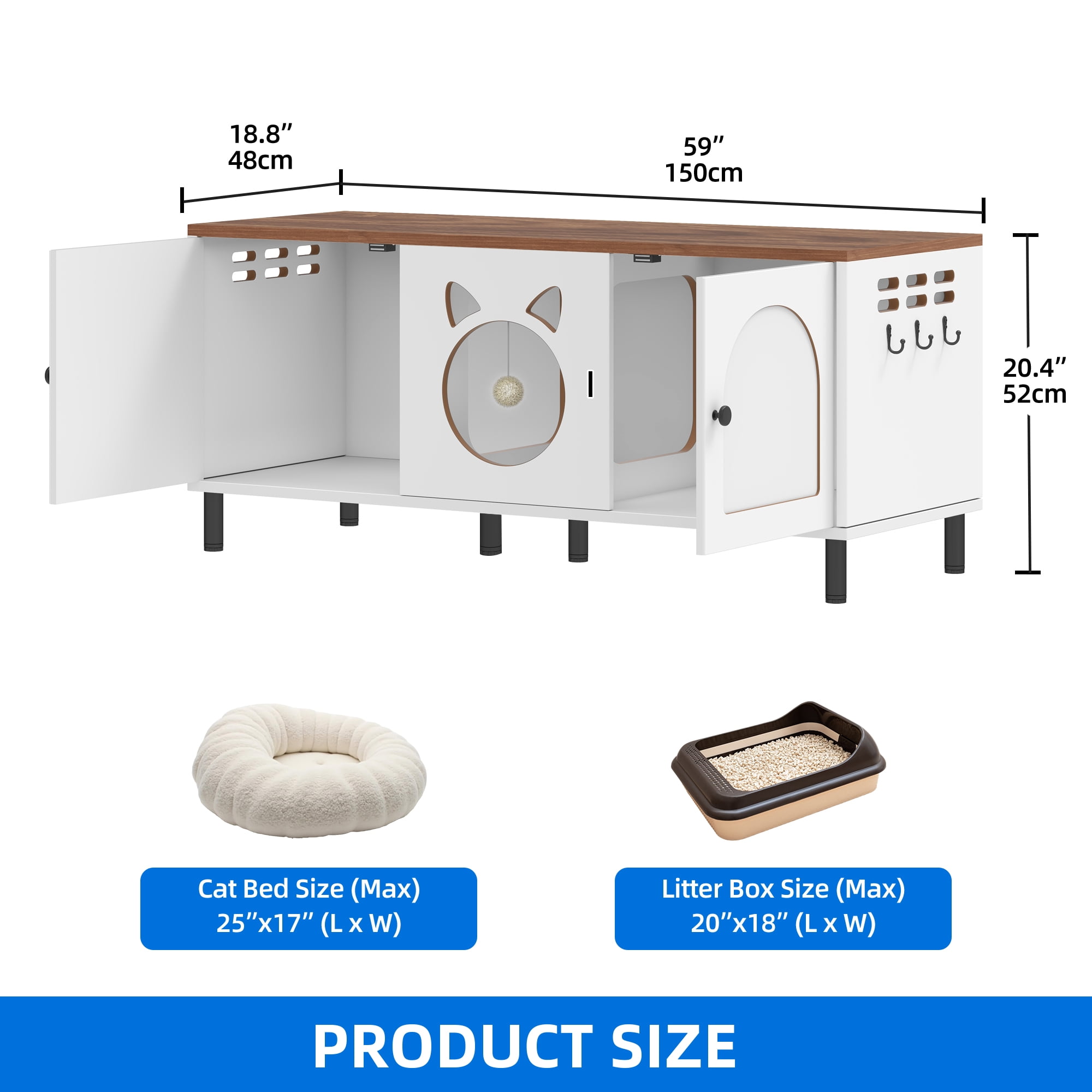 Dextrus Litter Box Furniture Hidden for 2 Cats,Large Wooden Cat Litter Box Enclosure with Double Room, Cat Washroom Furniture, End Table, White