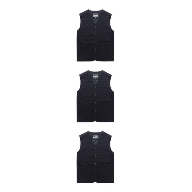 Youkk Classic And Versatile Dad Wear Waistcoat With Multiple Pockets Multi-pockets Dark Blue 6XL 3Set