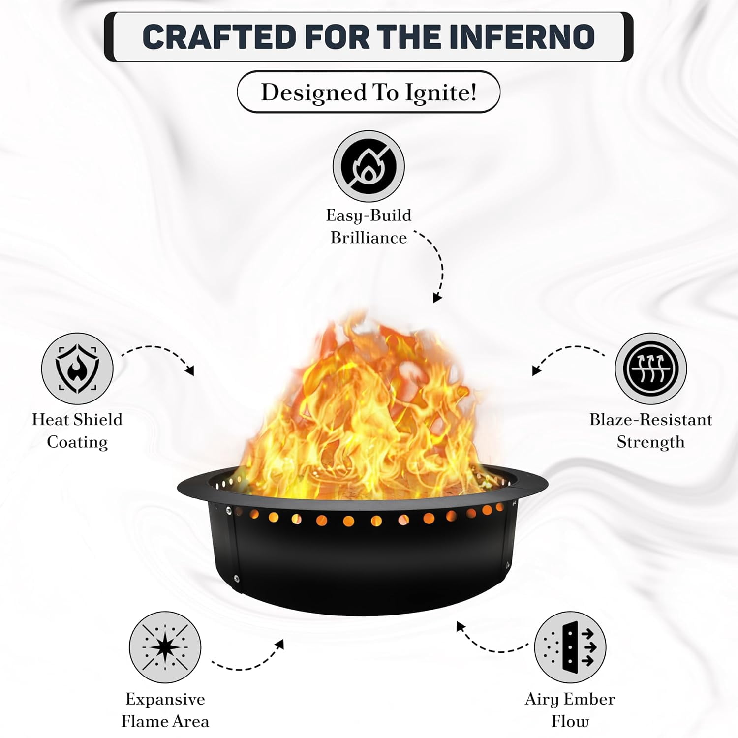 FEBTECH Smokeless Firepit Ring 45" OD & 39" ID for Outdoor Fire Pit with Heat Resistant Coating