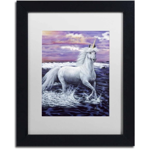 Trademark Fine Art 'Unicorn' Canvas Art by Jenny Newland, White Matte, Black Frame