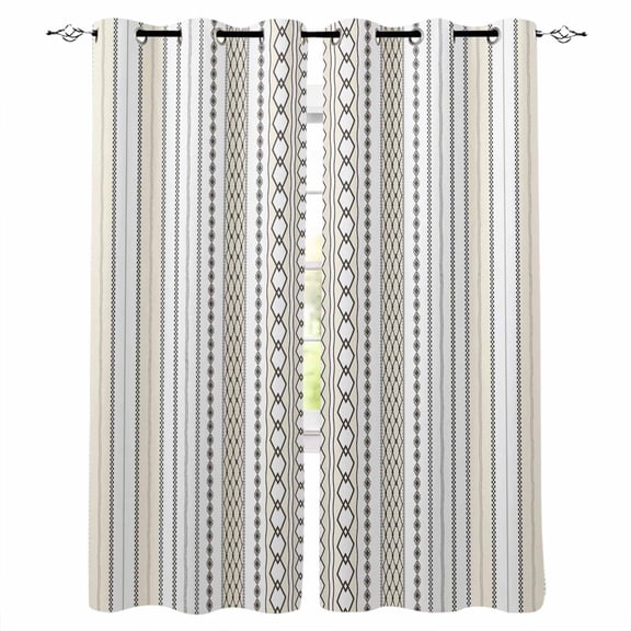 Beige Brown Striped Blackout Curtains for Bedroom/Living Room, Thermal Insulated Kitchen Curtains, Modern Farmhouse Geometric Grommet Darkening Window Treatment Drapes 42"x84"x2