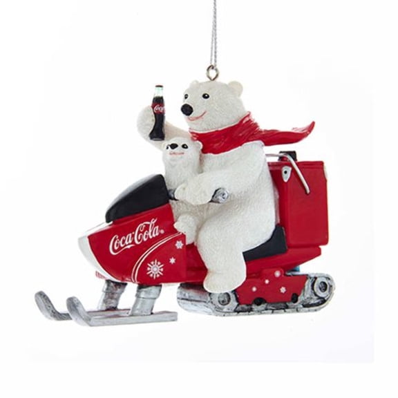 Kurt Adler 3.75-Inch Coca-Cola Polar Bear with Cub on Snowmobile Christmas Ornament