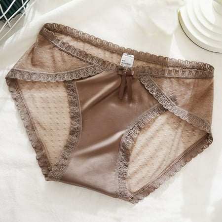 Luxalzxs Womens Sexy Ice Silk Panties Sheer Lace See Through Thin Mesh Low Rise Brief Panties Underwear Breathable Summer Underpants