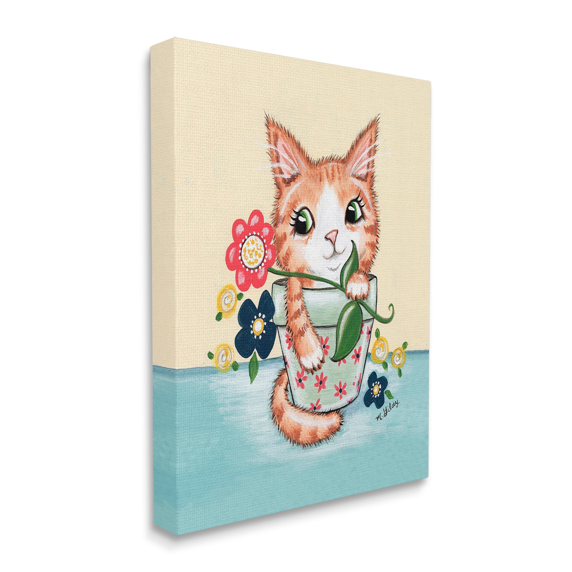 Stupell Industries Kitten in Flower Pot Animals & Insects Painting Gallery Wrapped Canvas Art Print Wall Art, 36 x 48