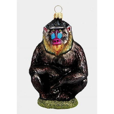 Mandrill Baboon Monkey Polish Mouth Blown Glass Christmas Ornament Decoration