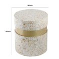 thumbnail image 5 of 16 Inch Stool Table Wood Capiz Shell Leaf Inlay Modern Gold Band Brown, 5 of 5
