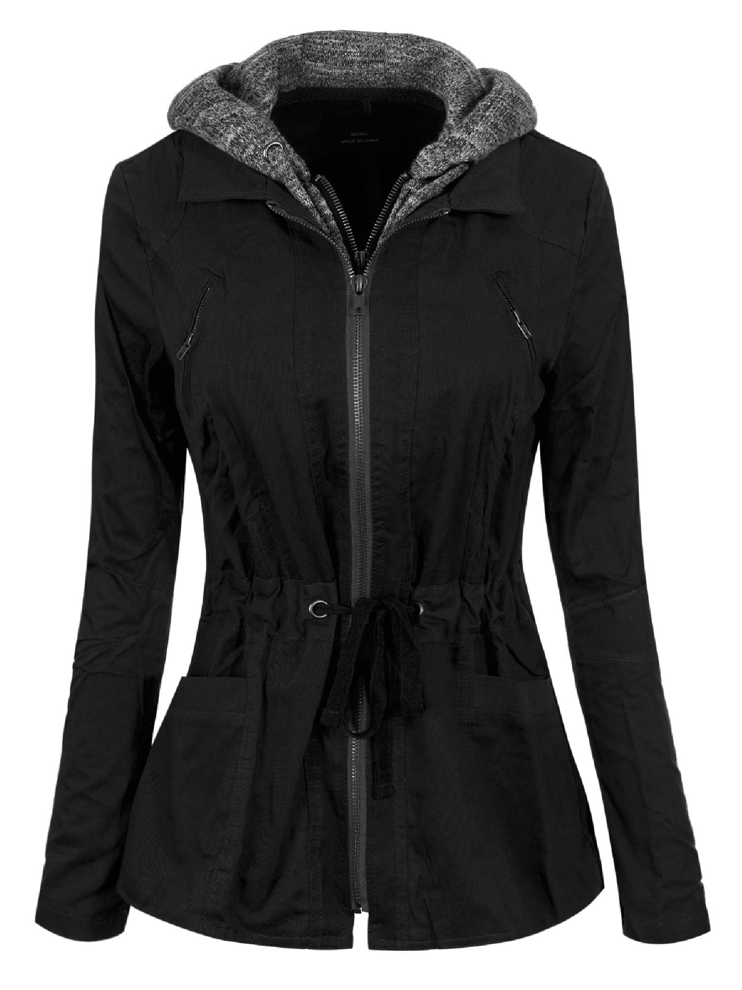 MixMatchy Women's Contrast Knit Hood Anorak Utility Jacket with Double ...