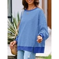 thumbnail image 5 of Women's Fall Oversized Sweatshirt Casual Waffle Knit Long Sleeve Crewneck Split Pullover Tunic Tops, 5 of 6